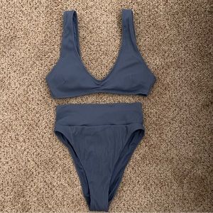 Aerie Ribbed Wide Strap Plunge Bikini Top and High Cut Cheeky Bikini Bottom